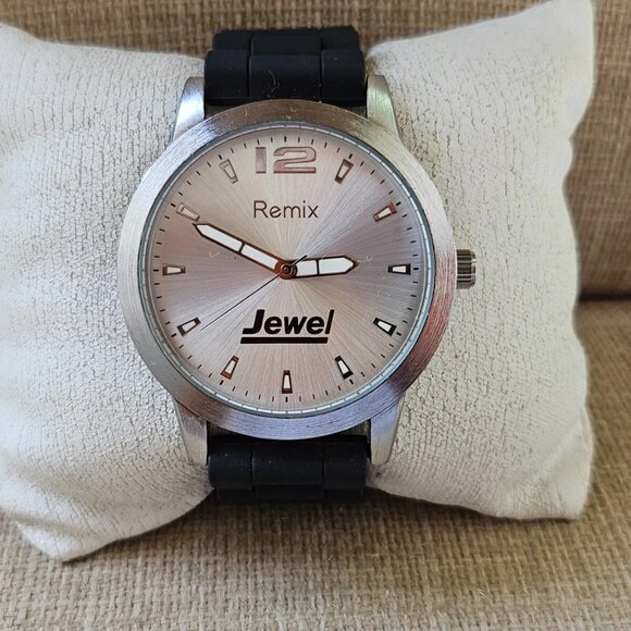 Remix Unisex Wristwatch Quartz Analog Silver Tone case Black Rubber Strap Watch - Picture 4 of 11